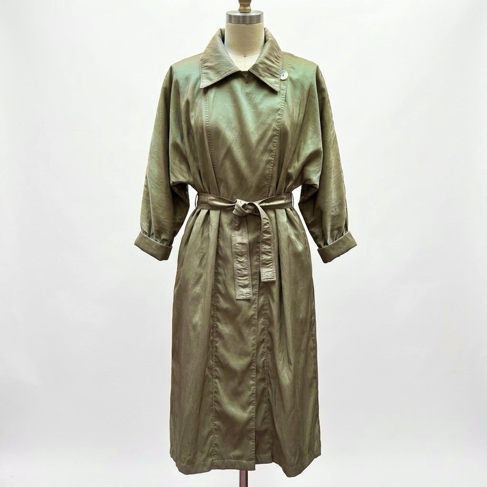 VTG Mycra Pac Olive Green Trench Coat Long Maxi Raincoat OS Fits M-XXL Travel